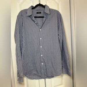 Theory - Men's Business Casual Formal Long Sleeve Office Blue Checkered Shirt